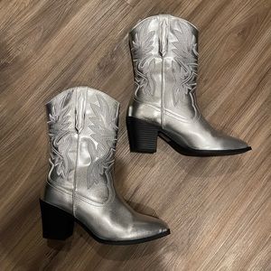 Faux Leather Cowboy Ankle Boots